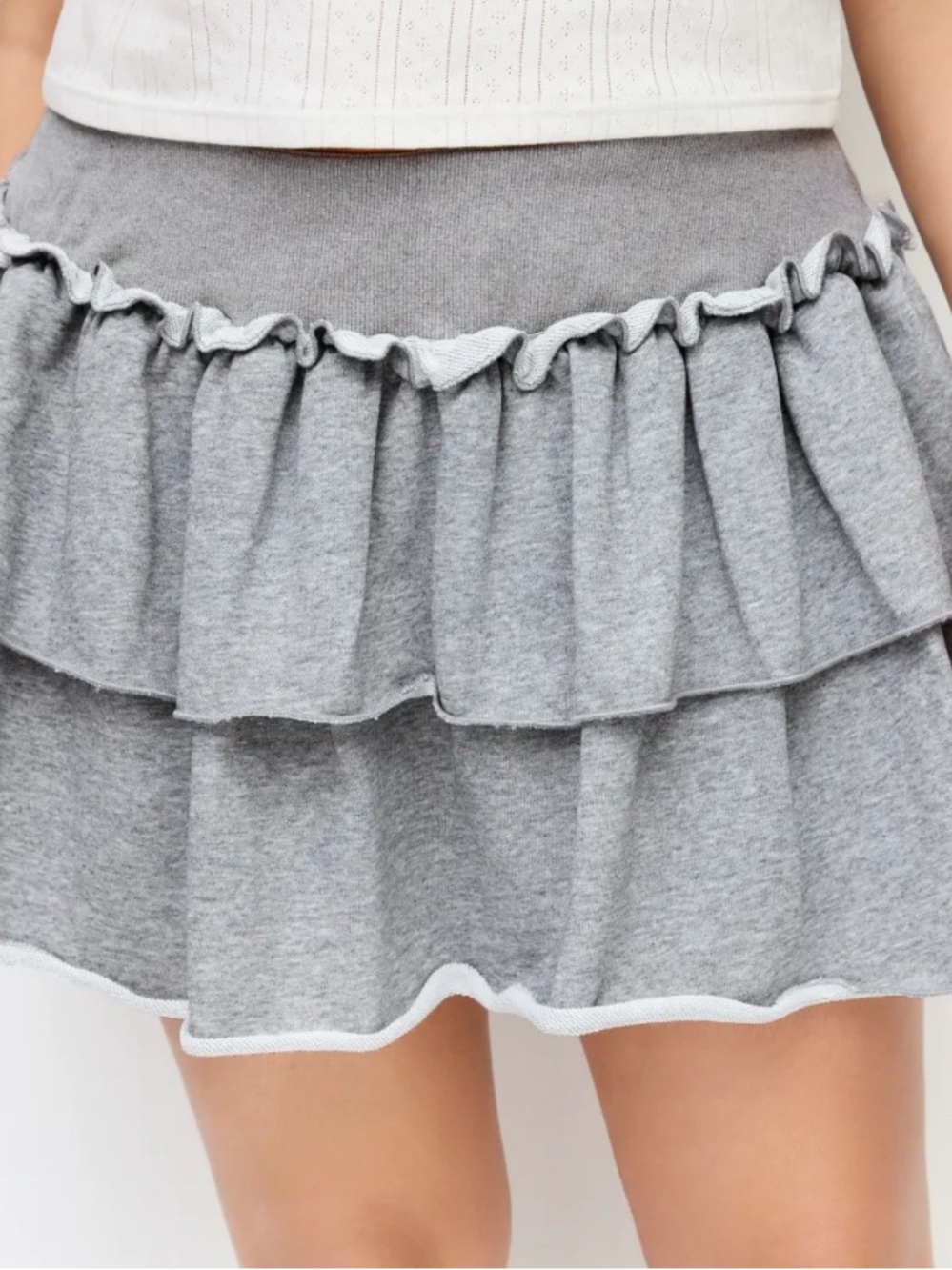 Cider Grey Ruffled Knit Mini Skirt